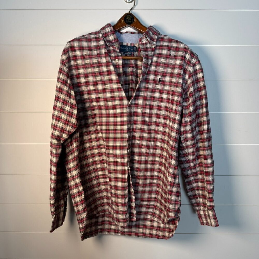 Ralph Lauren Men’s Shirt XL Red, Cream,... Plaid Button Up Long Sleeve